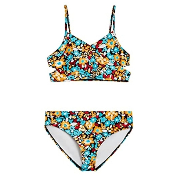 Kanu Surf Coral Reef Beach Sport Wrap Around Bikini | Caitlin Black/Aqua Size 6 - Picture 1 of 8